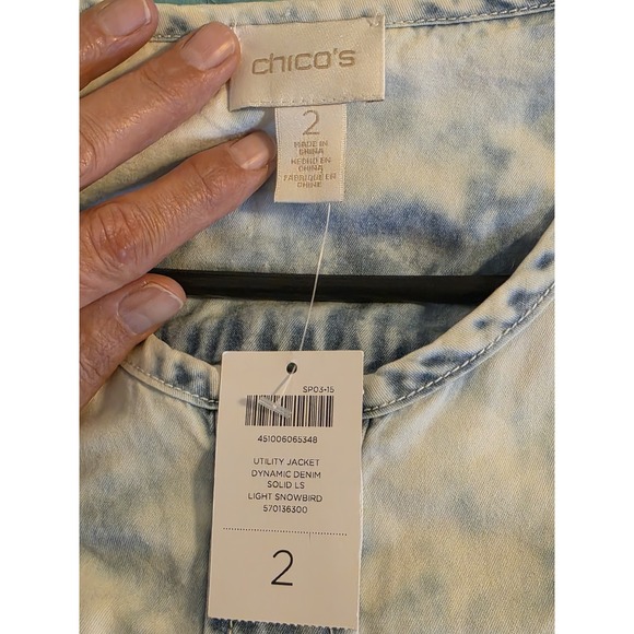 Chico's Sz 2(12) Dynamic Denim Jacket/Dress Light‎ Snowbird Cinch Waist Retro - Picture 2 of 9
